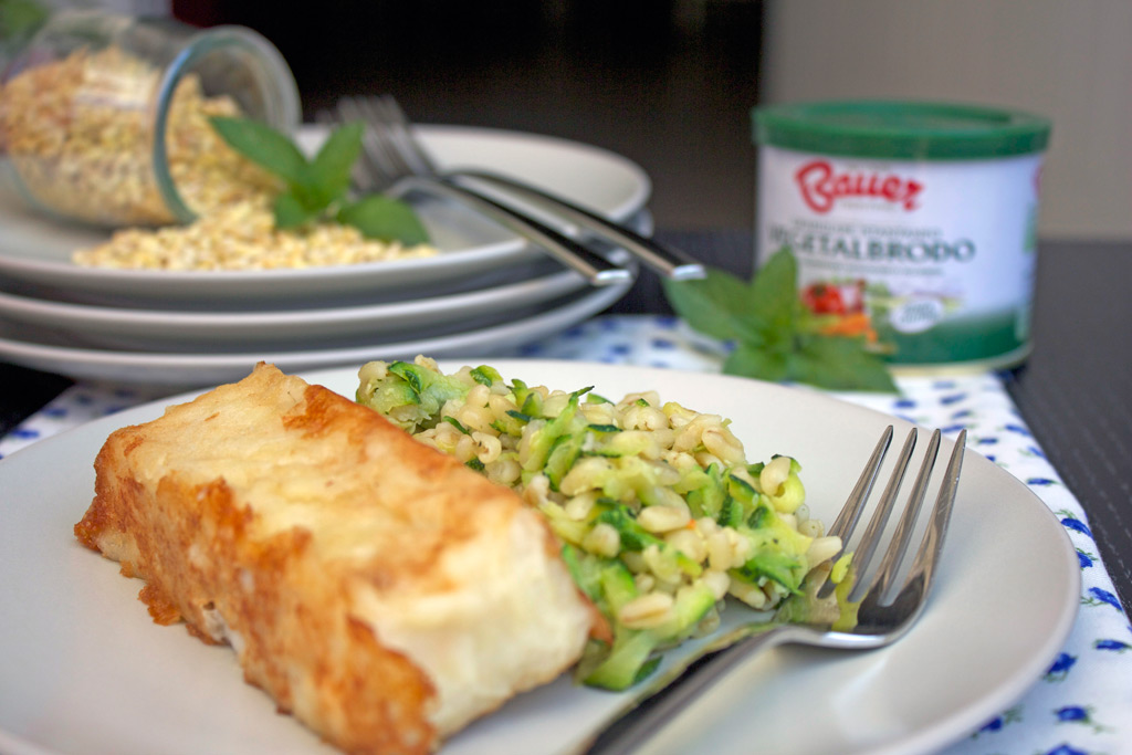 Merluzzo con insalata di grano, zucchine e menta 2